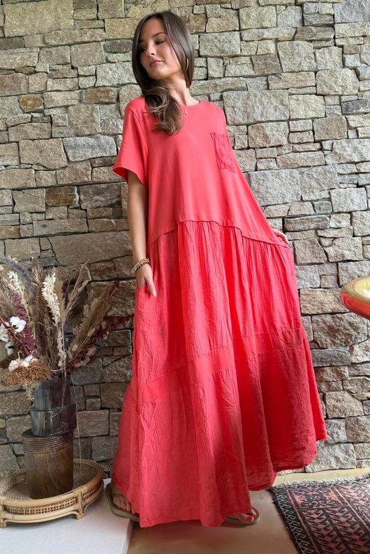 Tasha Damask T Shirt Maxi Dress Watermelon